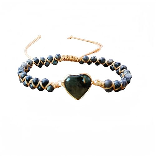 EYHOOKE Boho Bracelets for Women,heart-Shaped Natural Indian Agate Bracelets,Double Layer Braided Rope Wrapped Beaded Bracelets,Reiki Energy Gemstone Bracelets Jewellery for Men Women