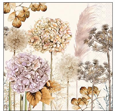 Ambiente elegante Servietten 25x25 cm Papierservietten serie dried flowers Trockenblumen und Gräser beige braun Tisch Decoupage Basteln