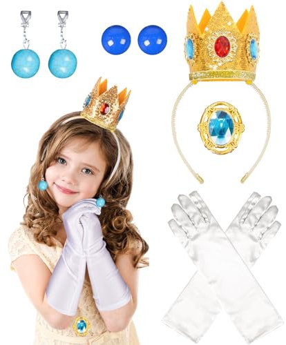 Tutukyle Prinzessin Kostüme Zubehör, 5 Stück Mädchen Dress up Set mit Krone, Handschuhe,Brosche und Ohrringen für Kinder, Karneval Party Cosplay