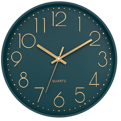 Lumuasky Wanduhr, batteriebetrieben, moderne analoge, leise, nicht tickende, dekorative smaragdgrüne Uhr für Schule, Büro, Klassenzimmer, Schlafzimmer, Küche, Wohnzimmer, Kinderzimmer, Dekor (30,5 cm)