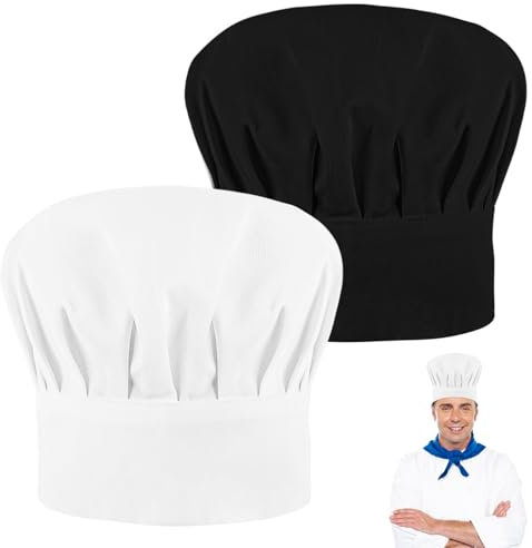 2 Piezas Gorro de Cocinero Ajustable,Gorro de Chef,Gorros de Chef,para Hombres,Mujeres,Cocina