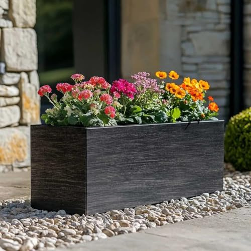 Tulipy 1.2m/1m/75cm/70cm Zinc Galvanised Trough Planter | No Assembly Needed | Lightweight (Antique Silver, L100cm x W40cm x H40cm)