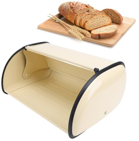 Cream Bread Box for Kitchen Counter, Retro Metal Bread Large Capacity Bin Box Large Capacity Kitchen Storage Container for Loaves, Pastries, Muffins, Dry Food(13.4x9x5.7in) (TisstingYhk6-13)