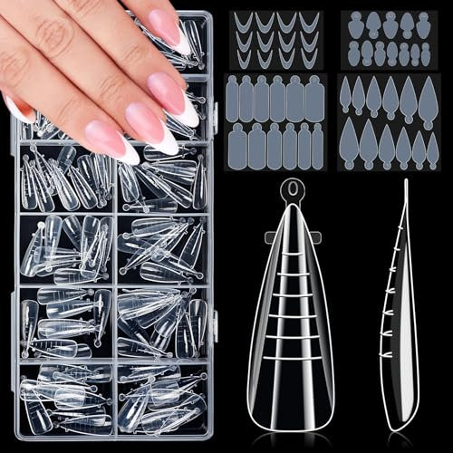 Becellen 120 Pièces Faux Popit Ongle Set, Transparent Faux Capsule Ongles Conseils Extension Avec 48 Film à Ongles Autocollants Couverture Complète Acrylique Dual Nail Forms pour Nail Art