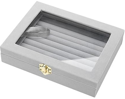 FHRKA Joyero de Terciopelo con la Caja de joyería de la Cubierta de Vidrio Bandeja de la Bandeja de la Bandeja de Almacenamiento Organizador de la Caja