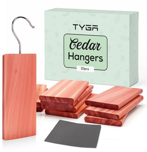 TYGA Cedar Wood Hangers - Natural Moth Repellent for Wardrobe - Sustainable Cedar Hangers with Fresh Aroma, Long-Lasting Cedarwood Moth Repellent Blocks, Includes Sandpaper - 12 Hangers