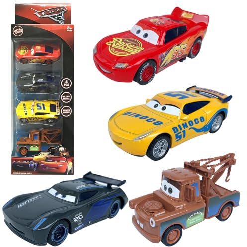 Driflo Lightning Mcqueen Cars Toys, Pixar Cars Toys | Cruz Ramirez & Jackson Storm alloy Car Toy Car Set, Lightning Mcqueen 4pcs Children's Toy Vehicles, Gift for Fans