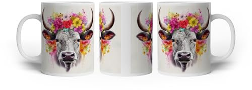 Tazza con motivo regina di fiori, 300 ml, in ceramica bianca, tazza da caffè, idea regalo