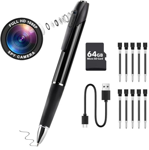 rumhams 1080P Body Camera Pen with 64GB Memory Card, Body Cam with FHD Video or Picture Taking, 1080P HD Mini Surveillance Camera, Portable Pocket Cam