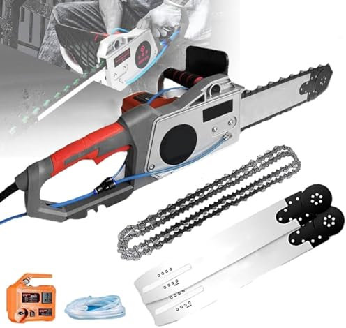 Tronçonneuse portative sans balais, tronçonneuse électrique pour béton 13,8/18,9 po, coupe-mur à chaîne diamantée avec système anti-poussière alimenté par eau, 2 chaînes/2 guides-chaînes,350