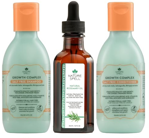 Nature Spell Travel Set, Rosemary Oil, Shampoo & Conditioner, Set of 3 | Nourishing & Strengthening, for All Hair Types, Sulphate-Free, Vegan