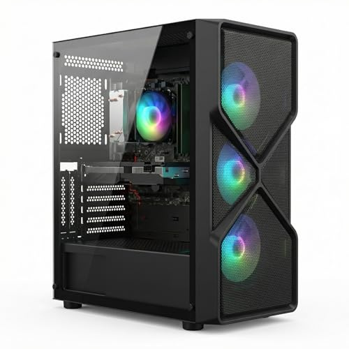 STGsivir Gaming PC, Ryzen 5 3400G, RTX 3050 6G, 16G DDR4 RAM, 1T SSD | Gaming Computer Desktop for Streaming,Video Editing,Homework, up to 4.2GHz, WiFi 6, BT 5.0, 4K,HDMI,DP, Win11 Pro, ARGB Case