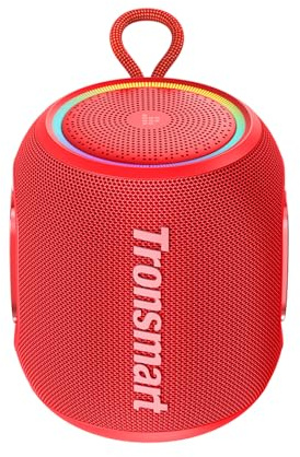 Tronsmart T8 Mini Altavoz Portátil Bluetooth Potente, 16W Potencia, IPX7 Impermeable, 20H Duración, Conexión estéreo, Compatible SD/AUX, Ideal para Fiestas, Viajes y Exteriores, Rojo