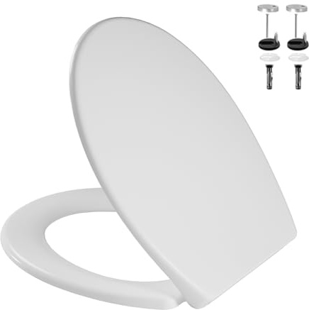 Toilettendeckel Mit Absenkautomatik Weiß – Antibakterieller WC Sitz Mit Quick-Release Funktion – Einfache Montage & Reinigung – Bis 150 Kg Belastbar-O Form