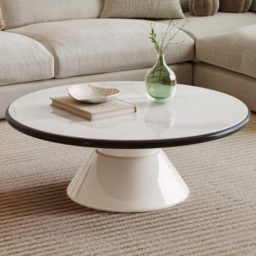 Guyii Table Basse Ronde 71 cm Verre Trempé Effet PierreTable Salon Moderne, Petite Table Ronde Design, Tables Café Stables, Verre Pierre, Mobilier Salon Moderne Décoration