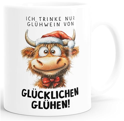MoonWorks® Weihnachtstasse mit Kuh Motiv Spruch Keramikbecher für Glühweinliebhaber XMAS Geschenk für Familie Freunde Kollegen Weiss standard
