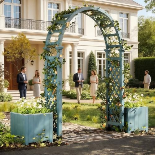 Arche de Jardin avec jardinières, Support d'arche pour Plantes grimpantes, Treillage d'extérieur de 218 cm de Haut, Arche décorative pour Mariages et fêtes, idéale pour Le Jardin(Blue)