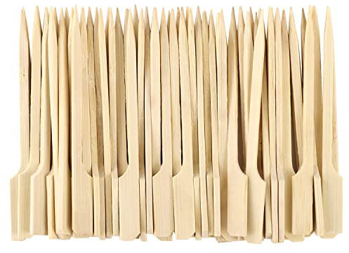 Lanjue 100 Pack Bamboo Paddle Skewers 9 cm for BBQ, Fruit & Party | Bamboo, Smooth Polished Finish, Pointed Tips, Easy-Grip Paddle Handle, Reusable for BBQ, Buffet and Cocktails