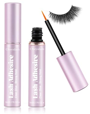 Obeyalash Lash Glue Latex Free - Eyelash Glue Strip Lash Adhesive Hypoallergenic Eyelash Adhesives Waterproof White Adhesive Dries Clear in 20s, Strong Hold for Strip Lashes, Sensitive Eyes