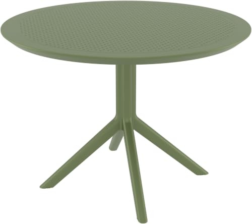 CLP Gartentisch wetterfest stabil Sky, Bistrotisch rund Ø 105 cm Höhe 74 cm, Outdoortisch Polypropylen UV-beständig Winterfest, Farbe:Oliv