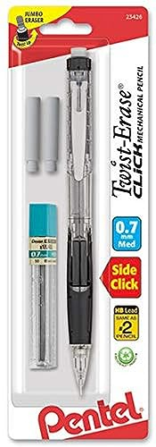 Pentel Twist-Erase Click Automatischer Bleistift mit 2 Radiergummi-Minen und Blei, 0,7 mm, verschiedene Fässer (Farbe kann abweichen)