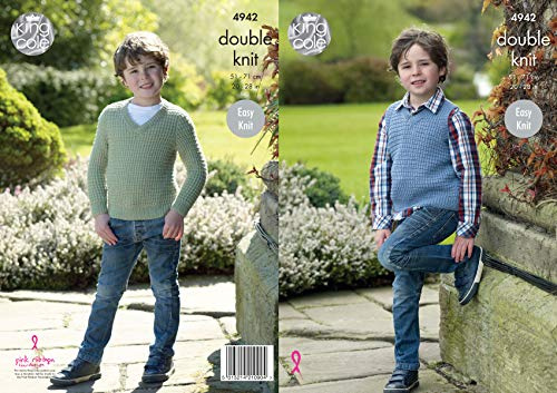 King Cole Kids Easy Knit Double Knitting Pattern Boys V Neck Sweater & Slipover (4942),Multicolor,20 - 28 chest