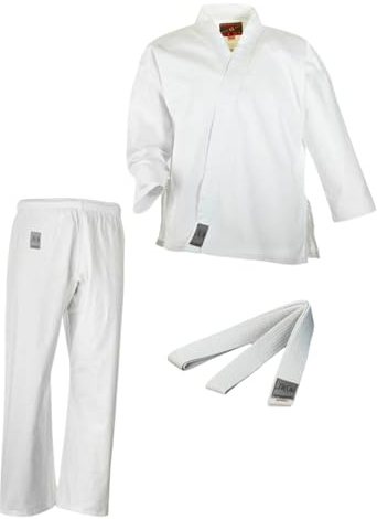 Ju-Sports Karate Anzug für Kinder Bonsai weiß - Klassischer Kampsport Kimono inkl. weißem Gürtel, Hose mit Kickzwickel & Elastikbund