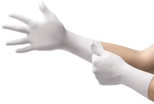 Ansell VersaTouch 92-205 Latexfreie Einweghandschuhe, Lebensmittel Handschuhe Puderfrei, Einmalhandschuhe Weiß, Chemikalien-Schutzhandschuhe, Nitrilhandschuhe L (100 Stück)