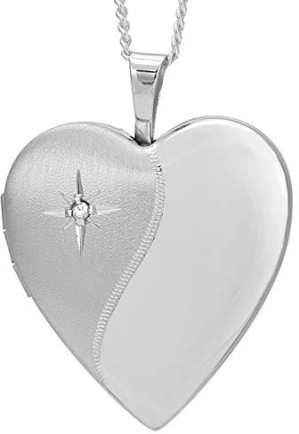 Alexander Castle 925 Sterling Silver Locket Necklace for Women - Girls 2 Photo Locket - 22mm x 20mm Diamond Heart Locket with 18 Silver Chain & Jewellery Gift Box
