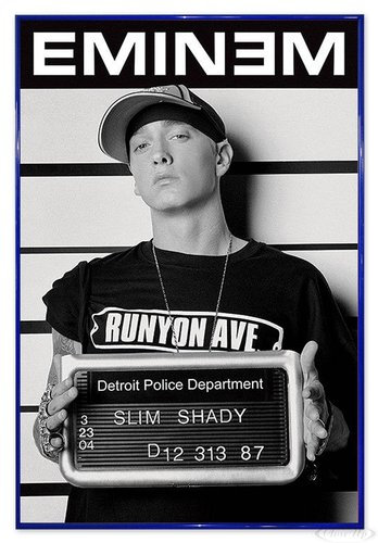 Close Up Eminem Poster Verbrecherkartei (94x63,5 cm) gerahmt in: Rahmen blau