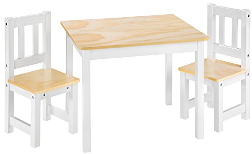 tectake 402376 Sitzgruppe mit Tisch und 2 Stühlen aus Holz Natur weiß