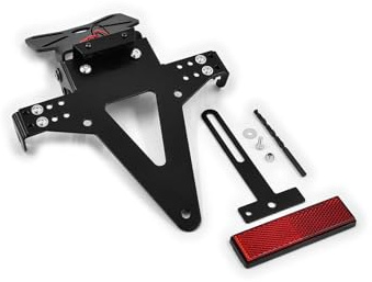 Universal Motorrad Kennzeichenhalter Kennzeichenträger Nummernschild Halter/Halteplatte Heck Umbau Streetfighter Typ 8 komplett (inkl. Kennzeichenbeleuchtung und Rückstrahler)