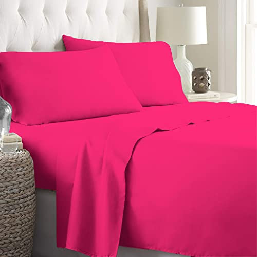 LARA MORADA - Set Completo Lenzuola Una Piazza E Mezza, 100% Cotone, Made In Italy, Tinta Unita, Per Letto 1 Posto E Mezzo Fuxia