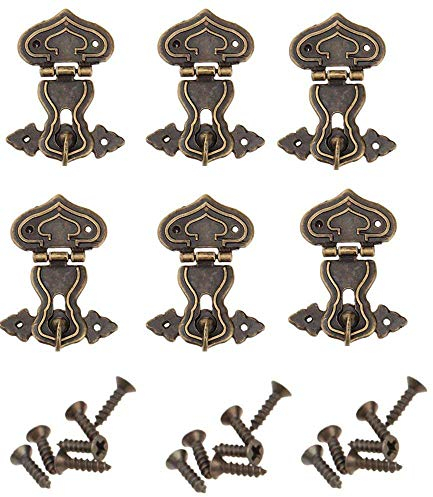 Retro-Verriegelungsverschluss, antik, Herz, Klappe, Riegel, mit Schrauben, für Schublade, Schrank, Schmuckkästchen, Box, Truhe, bronzefarben 63 x 47 mm, 6 Stück