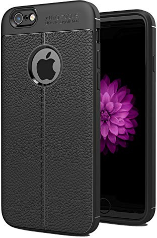 NEW'C Hülle Kompatibel mit iPhone 6 / 6s (4,7 Zoll) in Schwarz mit Aufprallschutz und Ledereffekt (Silikon Gel TPU, Flexibel) Handyhülle