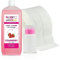 NAILS FACTORY Nagel Cleaner Erdbeer Duft 1000ml + Dispenser Pumpflasche Rosa + 1000 fusselfreie Zelletten | Nail Cleaner für Schwitzschicht & Feilstaub | 70% Ethanol | Nageldesign Set