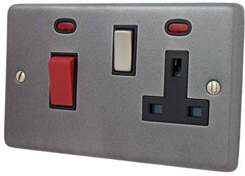 G&H CP329 Standard Plate Pewter 45 Amp DP Cooker Switch & 13A Switched Socket