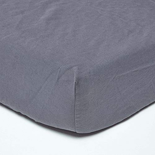 HOMESCAPES Luxury Soft Linen Fitted Sheet Plain Dark Grey Textured Linen Sheet Natural French Flax Fibre Linen & Pure 100% Cotton Blend Charcoal, Small Double Size (30 cm Deep)