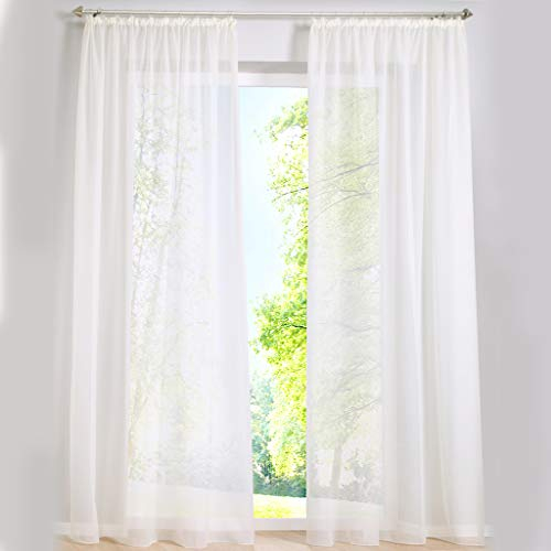 SIMPVALE 2 Pezzo Tenda Finestra Velata Elegante Voile con Ganci per Binario per Camera da Letto Soggiorno Balcone, Crema, 140x175cm