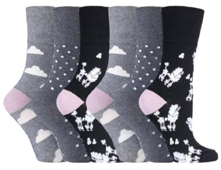 Gentle Grip - 6 Pairs Non Elastic Soft Top Cotton Socks for Women