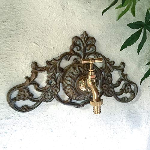 Antikas - Nostalgie Gartenschlauch Anschluss, Mess Wasserhahn, Wand-Dekoration Gartenmauer