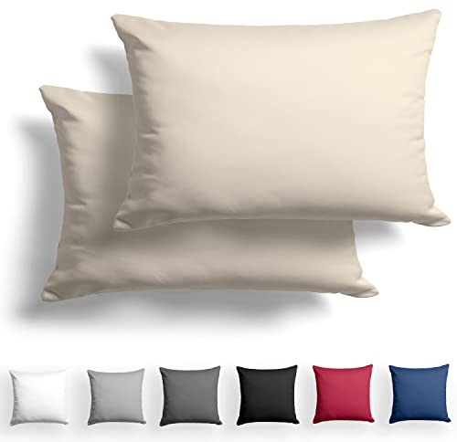 Alreya 2er-Set Mako Satin Kissenbezug 50 x 75 cm - 100% Baumwolle mit YKK Reißverschluss, Superweicher Kopfkissenbezug, Kissenhülle, Oeko-TEX® Standard Zertifiziert, Beige, nur Kissenbezug