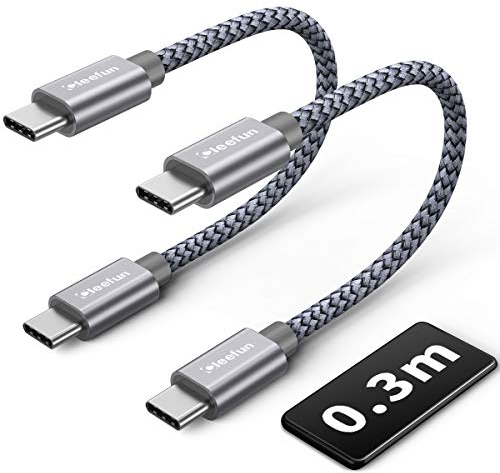 CLEEFUN Extra-Robust USB C Kabel Kurz 30cm 2Stück, 60W USB C auf USB C Ladekabel für iPhone 16e/16/16 Pro/16 Plus/15/15 Plus/15 Pro, für Samsung Galaxy S25 S24 S23 S22, i-Pad Pro/Air 5/4 usw