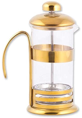 EPINOX French Press 0,35 Liter Gold Kaffeebereiter mit Edelstahl spülmaschinenfest Glas Kaffee Kanne & Presse, Elegantes Design mit Metallrahmen