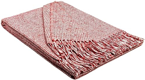 STTS International Decke sehr weiches Plaid Wohndecke Kuscheldecke Tagesdecke Palmera 140 x 200 cm (Weiß-Rot (R))
