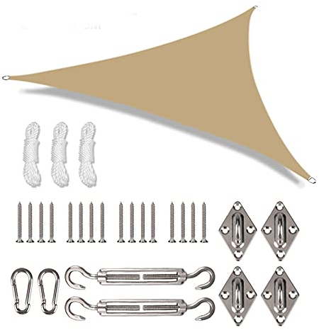 Sonnensegel inkl 24er Befestigung Kit,3x3x3m Wasserdichter Sonnenschutz Dreieck Sonnenschirm Außenüberdachung Garten Patio Pool Shades Segel Markise Camping Schatten (Sand)