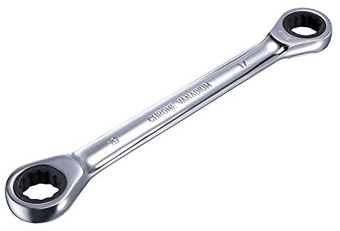 sourcing map Double Box End Ratcheting Wrench (17mm x 19mm) Metric 72 Teeth 12 Point Ratchet Spanner Tools, CR-V