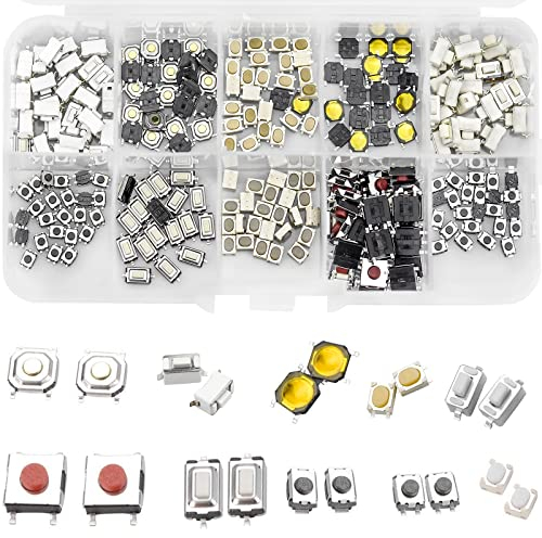 250pcs Tactile Bouton-Poussoir Micro Interrupteur Tactile Micro Bouton Tactile 12V avec Boîte en Plastique pour Télécommande Equipement Audio Equipement Industriel 10 Types