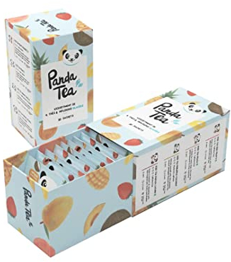 Panda Tea Coffret Sélection Thé Glacé et Infusion Glacée | 4 mélanges réunies dans 1 coffret | 20 sachets | Assortiment Découverte | Idée cadeau Fête des Grand-Mères et Mères | Detox et Hydratation