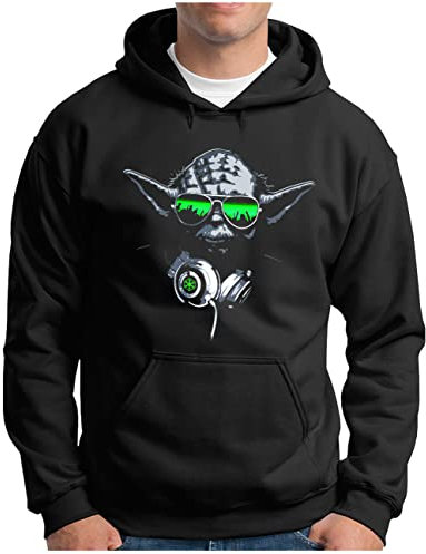 OM3® DJ-YODA Hoodie - Herren - Deejay Party Club Music (Green) - Kapuzen-Pullover Schwarz, XXL